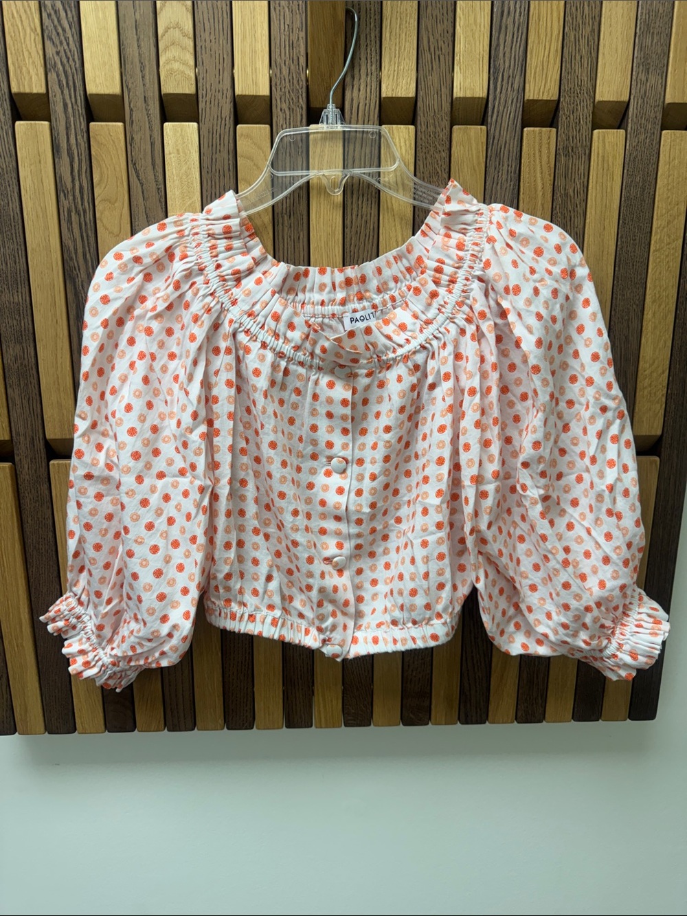 PAOLITA Smocked Off The Shoulder Polka Dot Cropped Peasant Top, size XS
